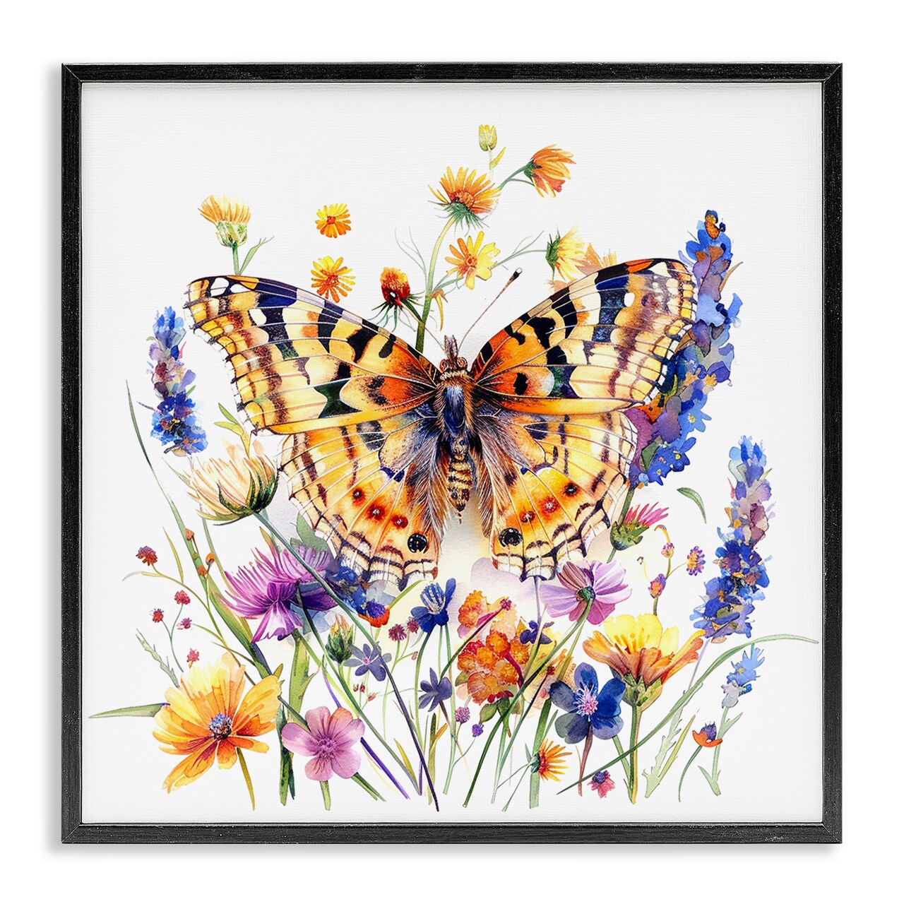 Stupell Industries Garden Flowers & Butterfly Framed Giclee Wall Art Design by LSR Design Studio